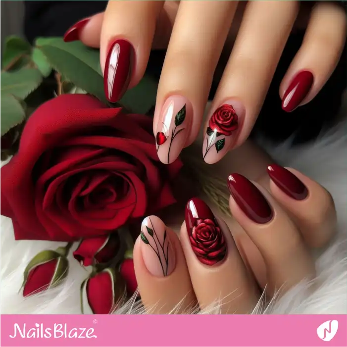 Red Roses for Love Day | Valentine Nails - NB2109